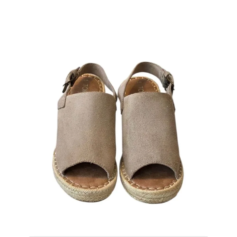 Toms Monica Taupe Suede Espadrille Wedge Slingback Sandals Size 6W